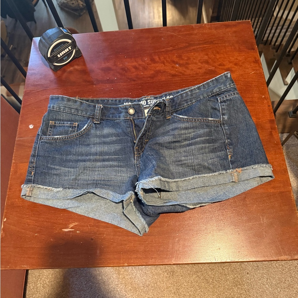Women’s Dark Blue Denim Cuffed Jean Shorts - Casual Cutoff Style